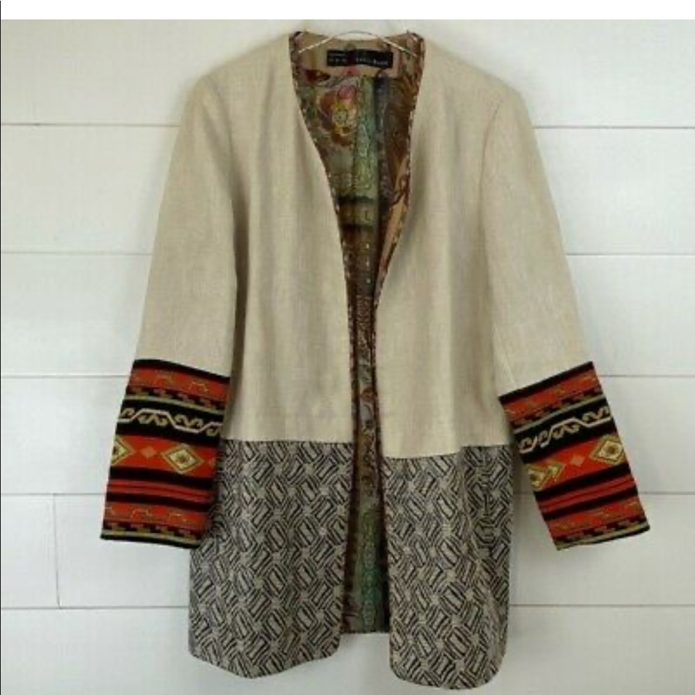 ZARA linen tapestry Aztec Navajo Kimono Topper Coat small